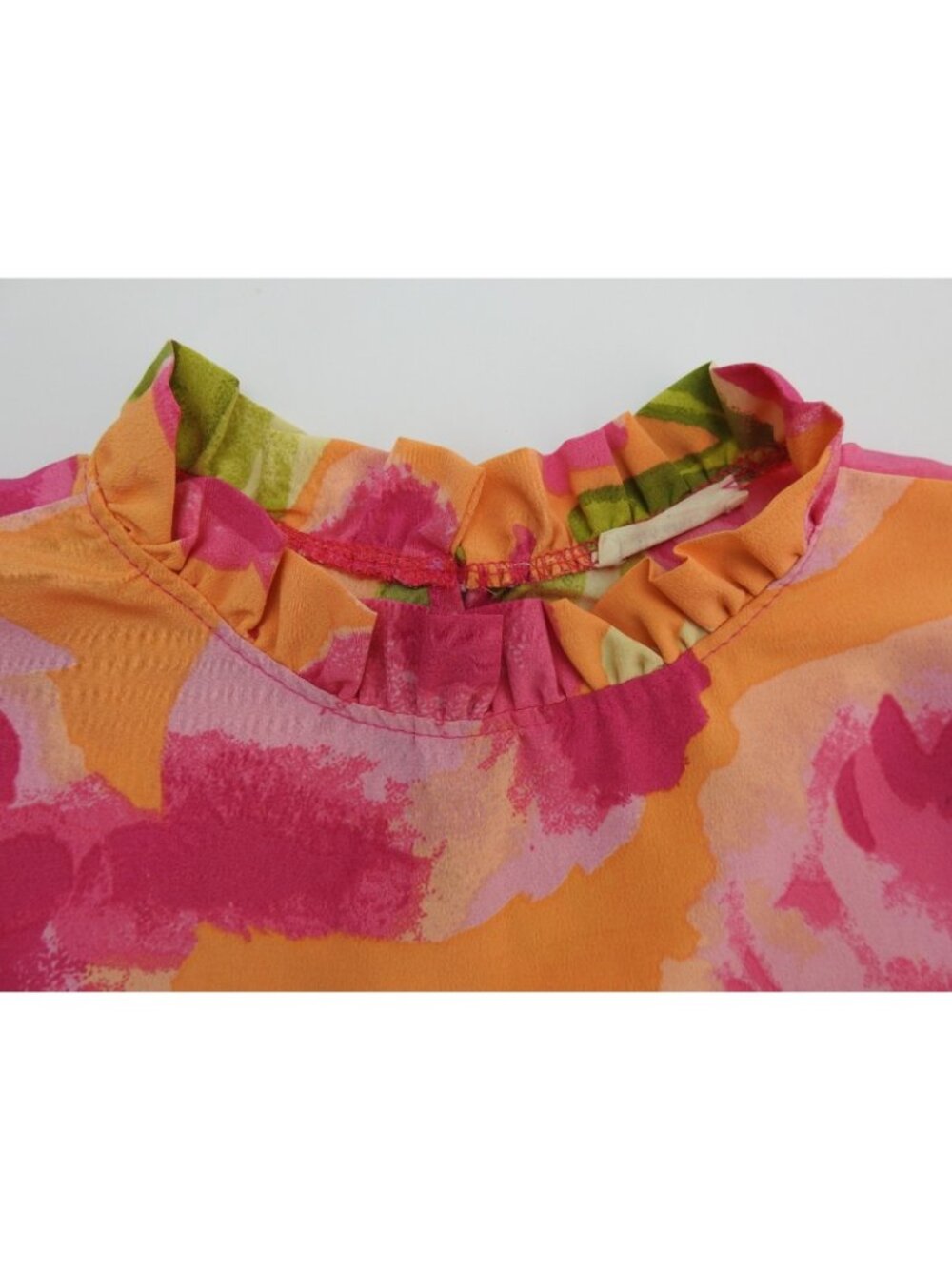 Les Amis Floral Blouse Medium Orange Pink Puff Sleeve Smocked Ruffle Top - Picture 5 of 10